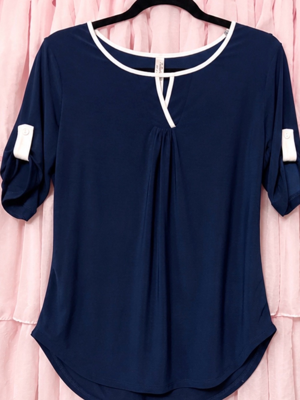 Perseption Navy Short-Sleeve Tee with White Trim and Keyhole